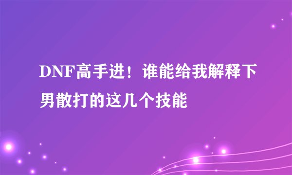 DNF高手进！谁能给我解释下男散打的这几个技能
