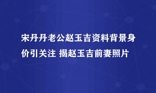 宋丹丹老公赵玉吉资料背景身价引关注 揭赵玉吉前妻照片