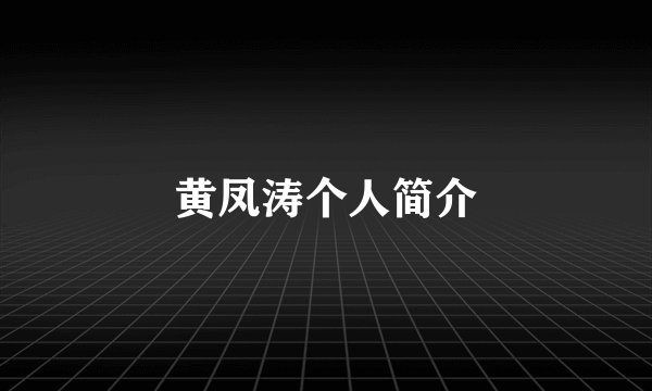 黄凤涛个人简介