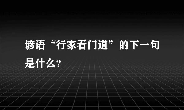 谚语“行家看门道”的下一句是什么？