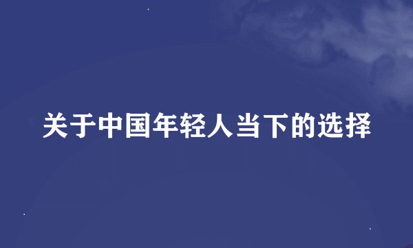 关于中国年轻人当下的选择