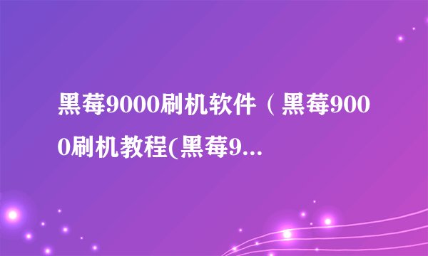 黑莓9000刷机软件（黑莓9000刷机教程(黑莓9000怎么刷机)）