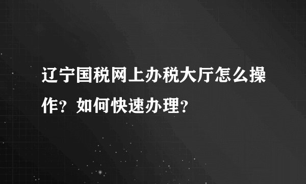 辽宁国税网上办税大厅怎么操作？如何快速办理？