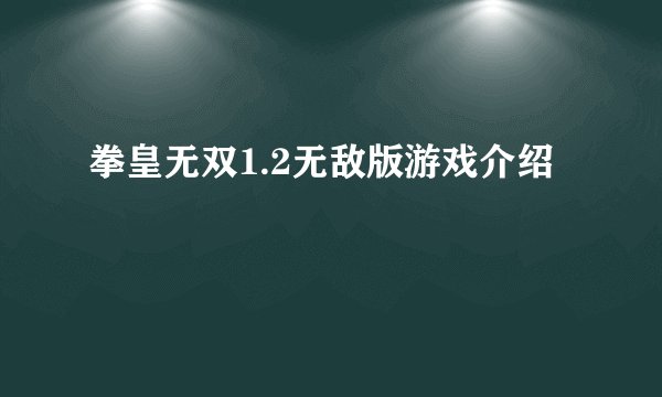 拳皇无双1.2无敌版游戏介绍