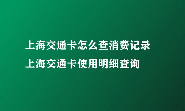 上海交通卡怎么查消费记录 上海交通卡使用明细查询