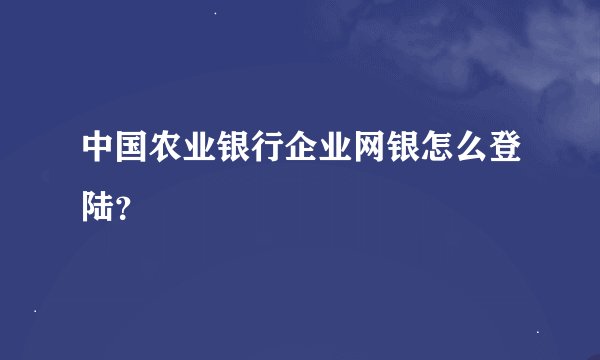 中国农业银行企业网银怎么登陆？
