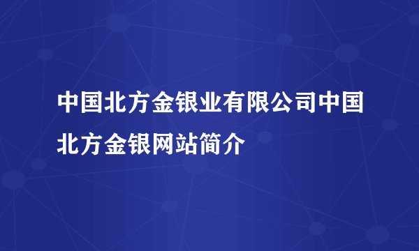 中国北方金银业有限公司中国北方金银网站简介