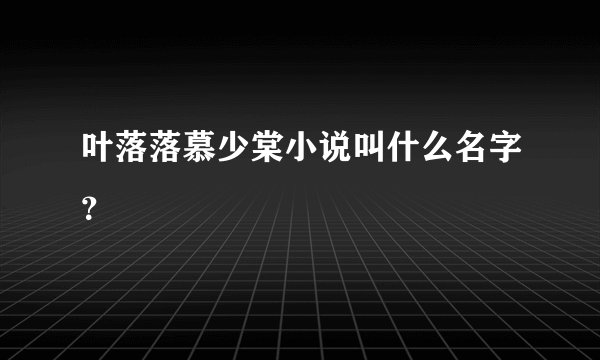 叶落落慕少棠小说叫什么名字？