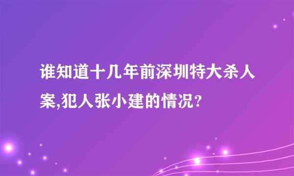 谁知道十几年前深圳特大杀人案,犯人张小建的情况?