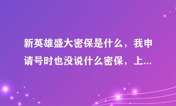 新英雄盛大密保是什么，我申请号时也没说什么密保，上号时旁边也没有任何提示