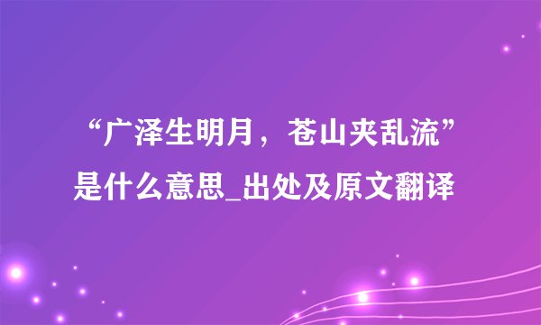 “广泽生明月，苍山夹乱流”是什么意思_出处及原文翻译