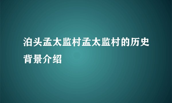 泊头孟太监村孟太监村的历史背景介绍