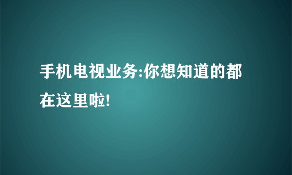 手机电视业务:你想知道的都在这里啦!