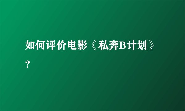 如何评价电影《私奔B计划》？