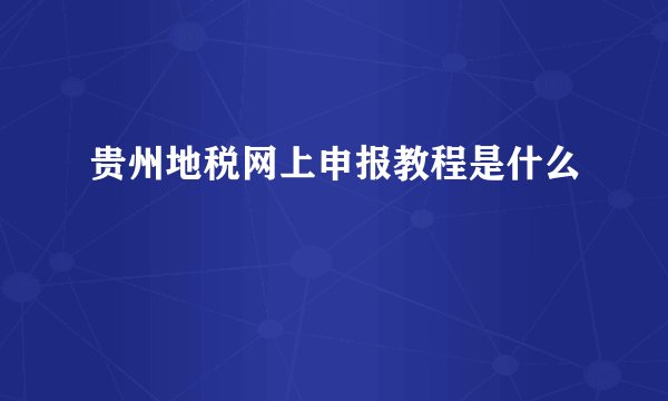 贵州地税网上申报教程是什么