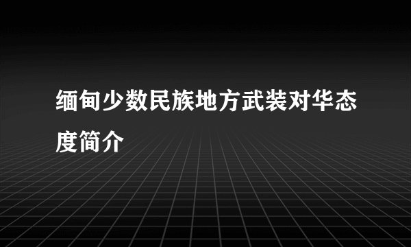 缅甸少数民族地方武装对华态度简介
