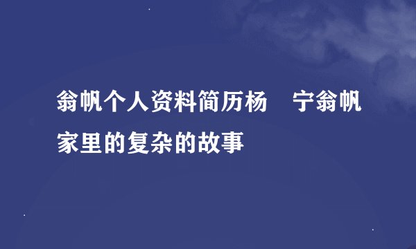 翁帆个人资料简历杨挀宁翁帆家里的复杂的故事