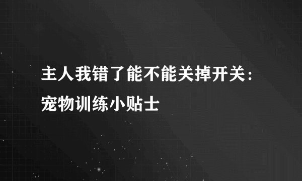 主人我错了能不能关掉开关：宠物训练小贴士