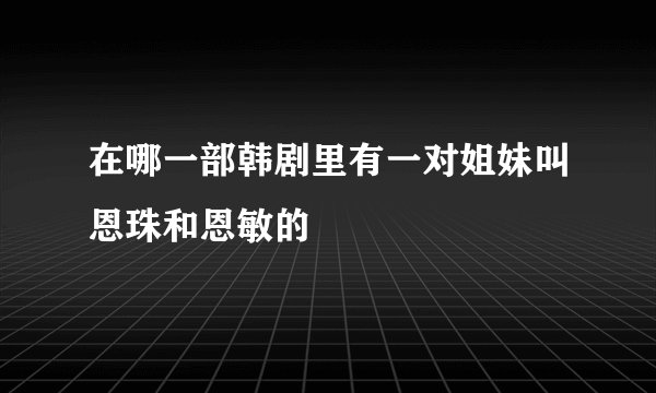 在哪一部韩剧里有一对姐妹叫恩珠和恩敏的