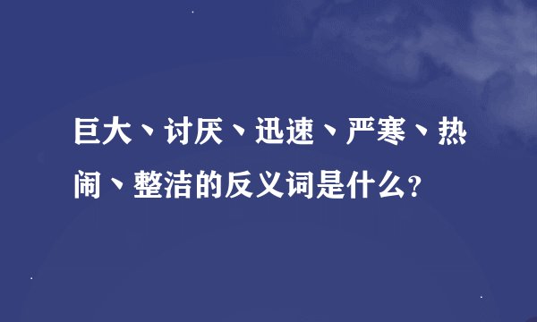 巨大丶讨厌丶迅速丶严寒丶热闹丶整洁的反义词是什么？