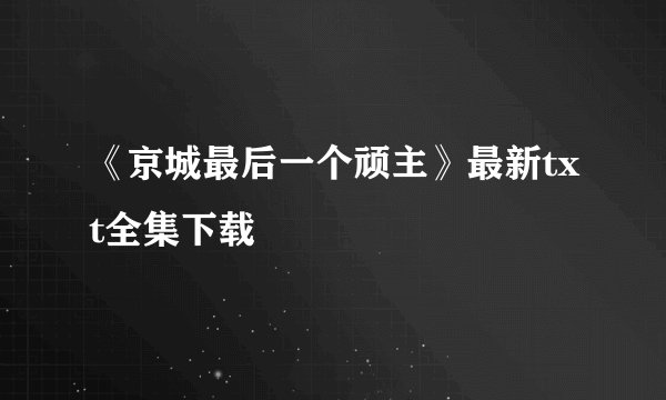 《京城最后一个顽主》最新txt全集下载