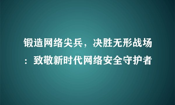 锻造网络尖兵，决胜无形战场：致敬新时代网络安全守护者