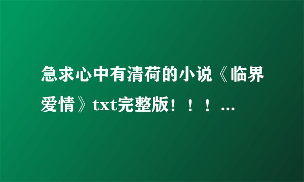 急求心中有清荷的小说《临界爱情》txt完整版！！！一定要完整！！！感谢！！！