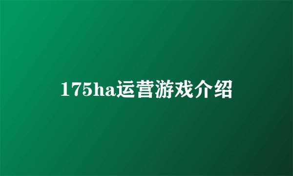 175ha运营游戏介绍