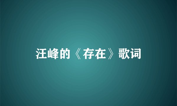 汪峰的《存在》歌词