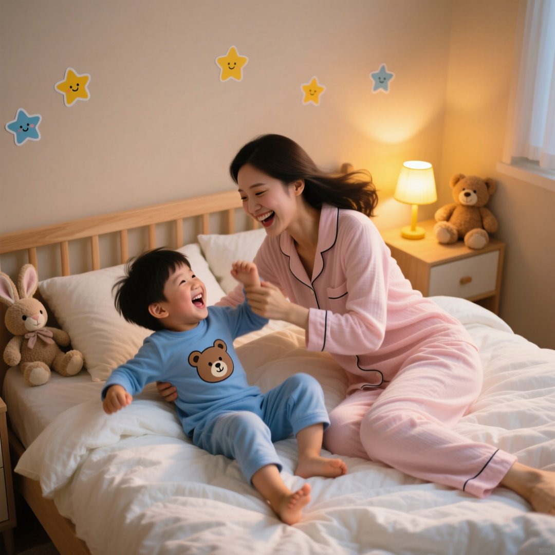 睡前用被子做的亲子运动