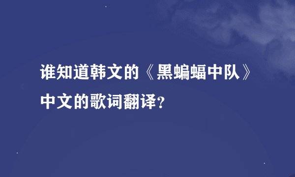 谁知道韩文的《黑蝙蝠中队》中文的歌词翻译?