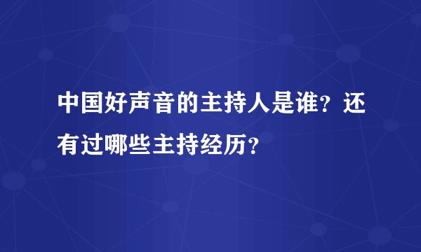 中国好声音的主持人是谁？还有过哪些主持经历？