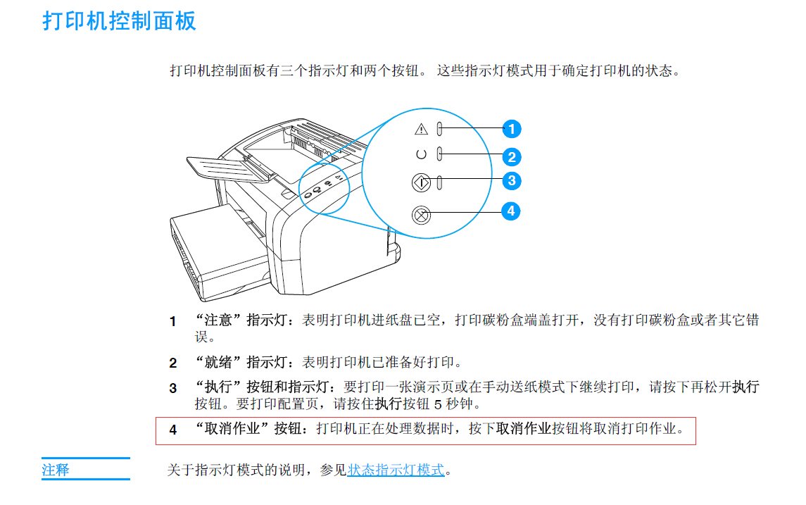惠普1010激光打印机最下面的橙色键有什么功能键