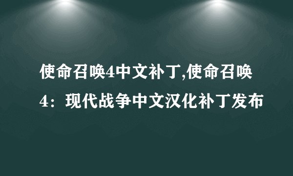 使命召唤4中文补丁,使命召唤4：现代战争中文汉化补丁发布