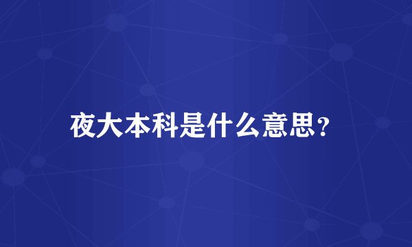 夜大本科是什么意思？
