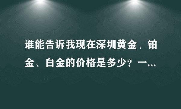 谁能告诉我现在深圳黄金、铂金、白金的价格是多少？一般铂金项链大概要多少钱，我没没过，送给朋友生日礼