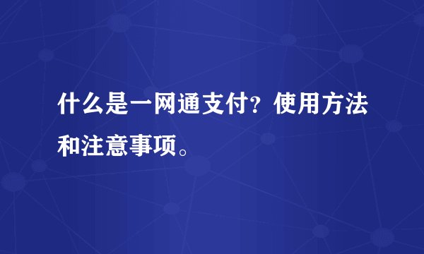 什么是一网通支付？使用方法和注意事项。