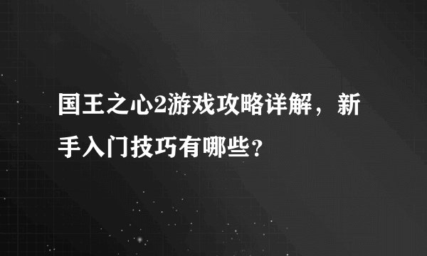 国王之心2游戏攻略详解，新手入门技巧有哪些？