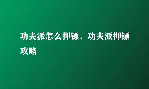 功夫派怎么押镖，功夫派押镖攻略