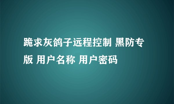 跪求灰鸽子远程控制 黑防专版 用户名称 用户密码