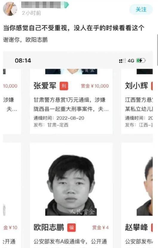 “欧阳志鹏”抓捕赏金为啥就4元？平台回应