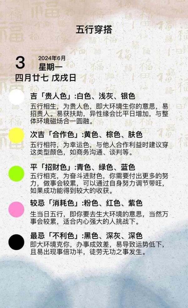 五行穿搭·2024年6月3日穿衣指南