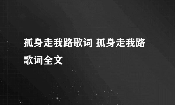 孤身走我路歌词 孤身走我路歌词全文