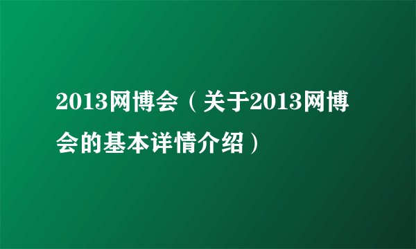 2013网博会（关于2013网博会的基本详情介绍）