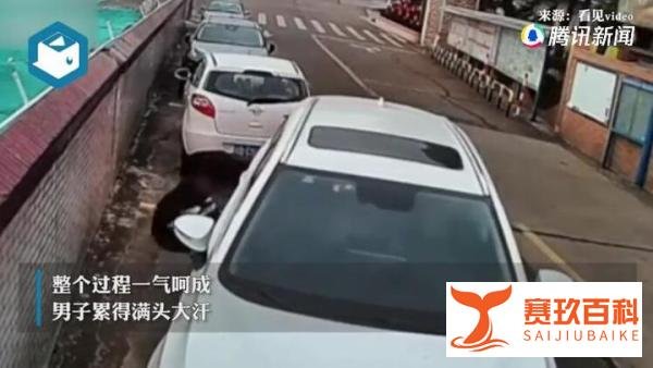 男子停车多次失败徒手拽进车位 这是咋情况?