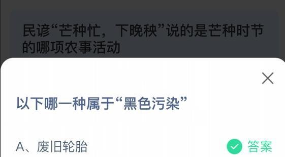 蚂蚁庄园小课堂：哪一项属于“黑色污染”