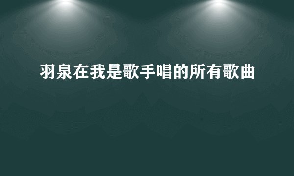 羽泉在我是歌手唱的所有歌曲