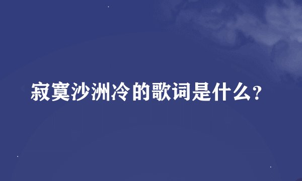 寂寞沙洲冷的歌词是什么？