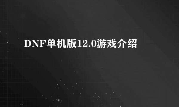 DNF单机版12.0游戏介绍