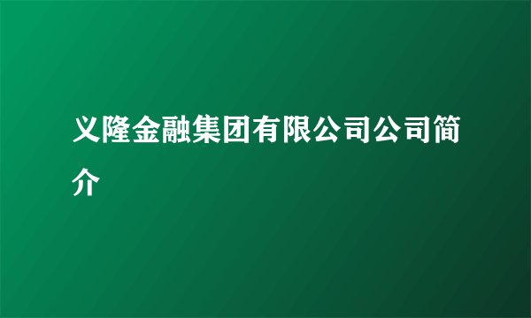 义隆金融集团有限公司公司简介